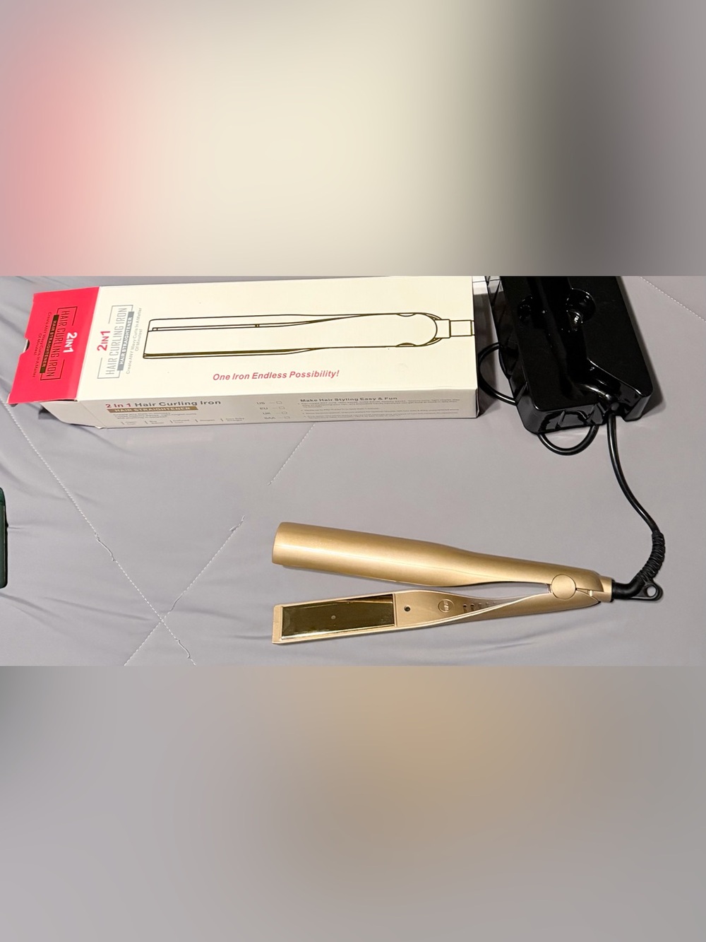 2-in-1 Hair Curling & Straightening Iron - Gold - Picture 3 of 9